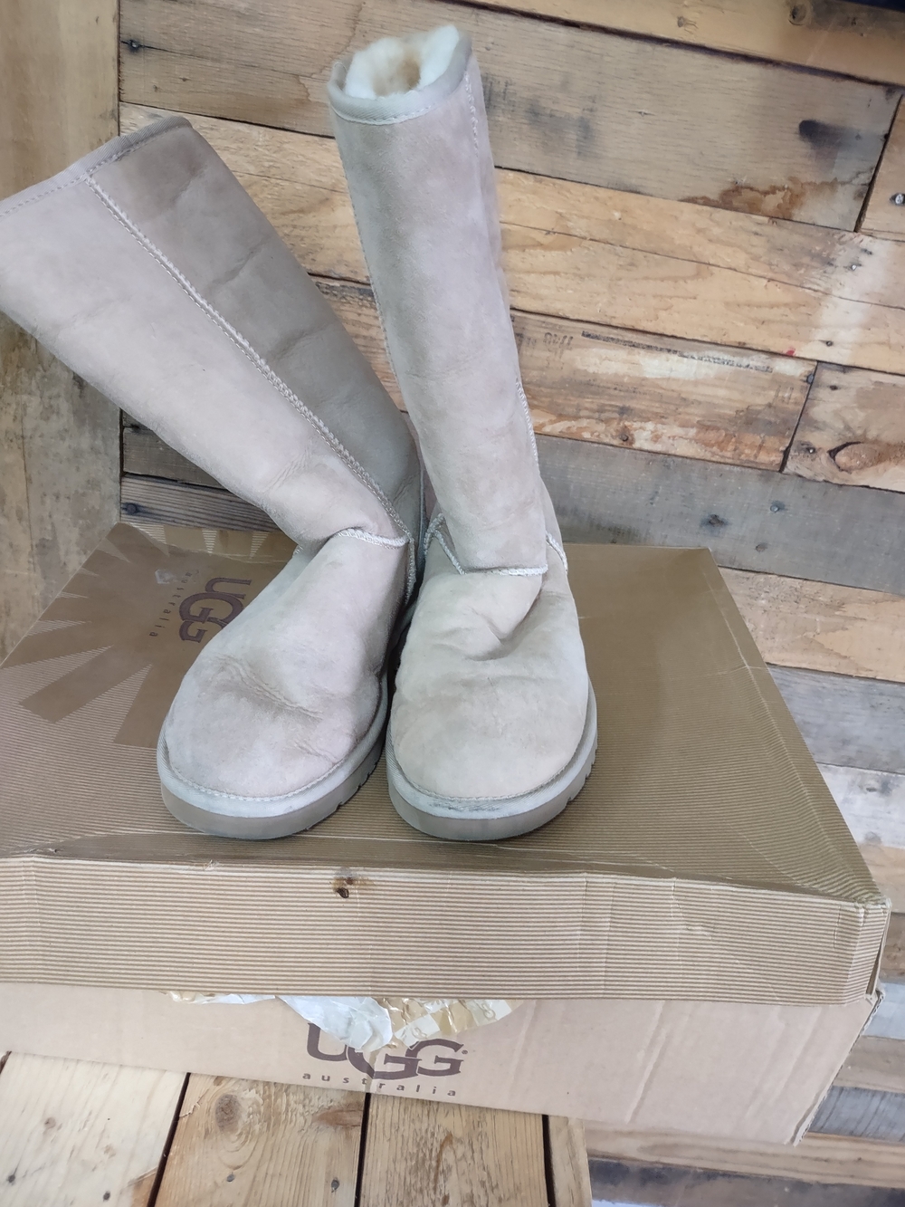 UGG Tall Shearling-Lined Women's Boots in Light Tan Size 8